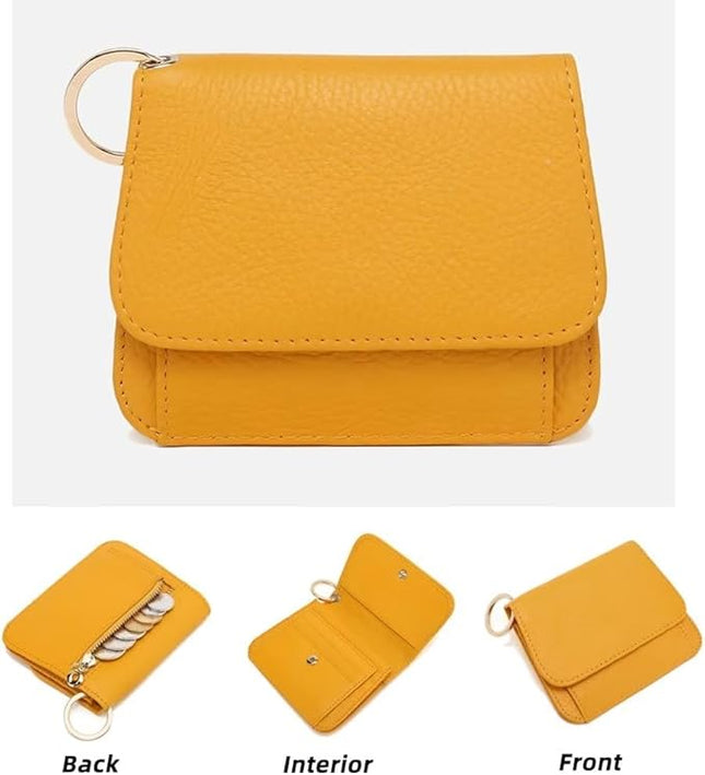Mudono Small Wallet for Women RFID Blocking Genuine Leather Card Case Slim Tri-Fold Wallet with Zipper Pocket and Keychain