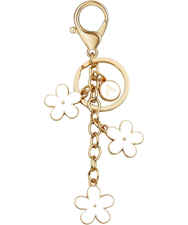Cute Initial Letter Keyring for Women Girls Nice Flower Keychains for Handbag Backpack