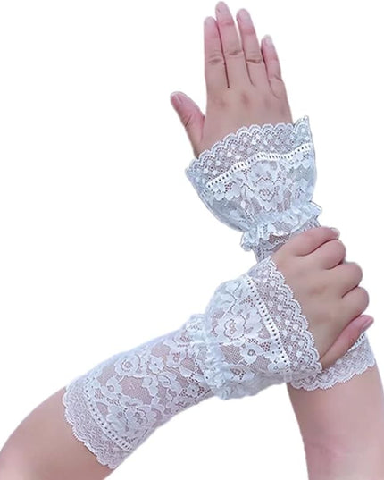 Women's Short Lace Gloves Fingerless for Driving Wedding Wrist Length Bridal Prom Gloves