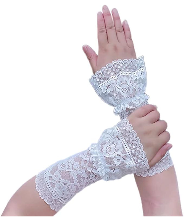 Women's Short Lace Gloves Fingerless for Driving Wedding Wrist Length Bridal Prom Gloves