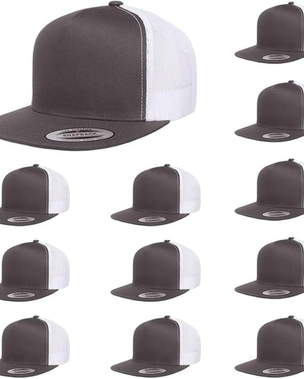 Yupoong 5-Panel YP Classic Trucker Cap | High Profile Flat Visor Snapback | OSFM | Bulk Packs Available