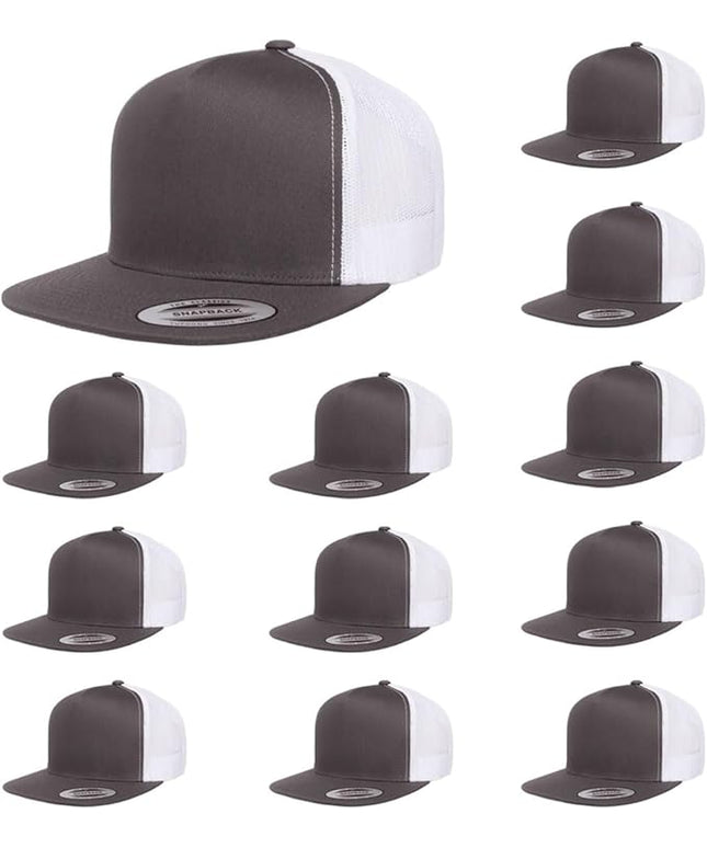Yupoong 5-Panel YP Classic Trucker Cap | High Profile Flat Visor Snapback | OSFM | Bulk Packs Available