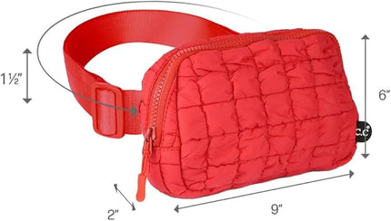 C.C Quilted Puffer Fanny Pack For Women Unisex - Daily Waist Crossbody Belt bag With Adjustable Strap (Red)