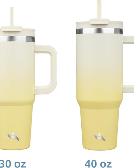 40 oz Tumbler with Handle and 2 Straws,2 in 1 Lid Insulated Water Bottle Stainless Steel Travel Coffee Mug,Lemon