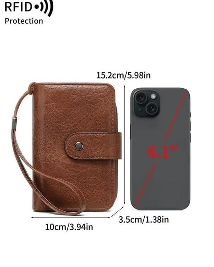 Genuine Leather Women's Wallet with Large Capacity Double Zip Around Design RFID Blocking Credit Card Holder and Wristlet Purse Black (Peacock Blue)