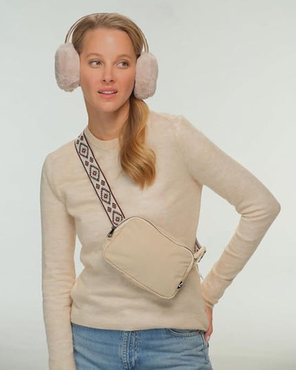 C.C Aztec Strap Fanny Pack For Women Unisex - Daily Waist Crossbody Belt bag With Adjustable Strap (Beige)