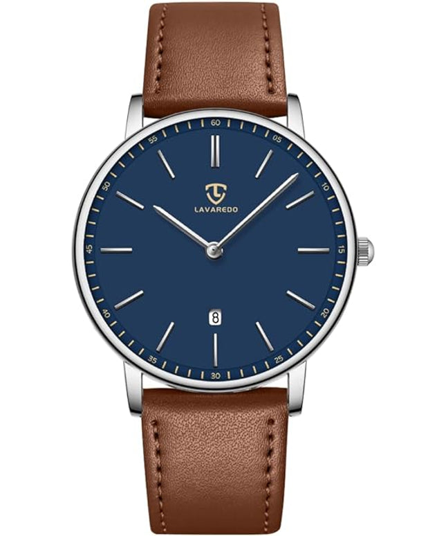 L LAVAREDO Watch for Men, Extremely Thin Mens Watches Minimalist Analog Men's Leather Wrist Watches with Time/Date, Birthday Gift for Men Boyfriend