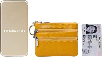 Women's Genuine Leather Coin Purse Mini Pouch Change Wallet with Keychain