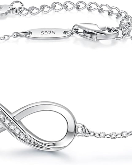 CDE Valentine's Day Gift Infinity Heart Birthstone Charm Link Bracelet for Women 925 Sterling Silver Adjustable Mother's Day Christmas Day Gift Anniversary Birthday Jewelry for Wife Girlfriend Her