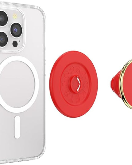 PopSockets Phone Grip for MagSafe with Kickstand, Magnetic Stand, Swappable Top, Secure Hold for iPhone MagSafe Cases, Phone & Tablet Grip - Enamel Rosso