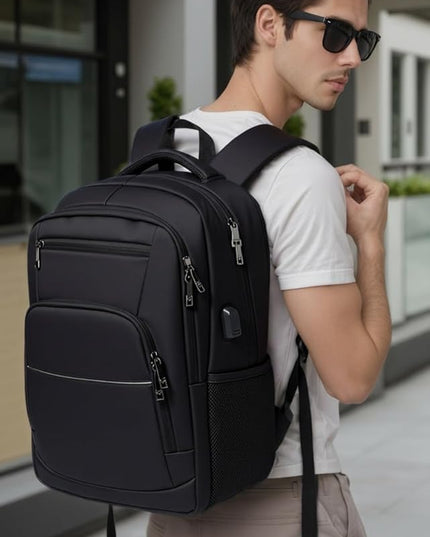 Laptop Backpack for Business Travel Water Resistant with USB Charging Port Lightweight Durable Large bag for Men and Women Fits 15.6 Inch Laptop Black