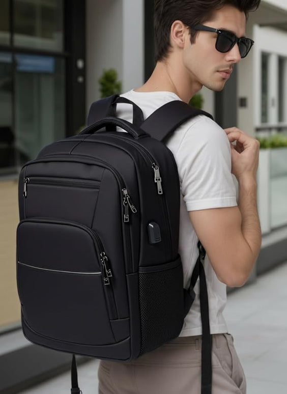 Laptop Backpack for Business Travel Water Resistant with USB Charging Port Lightweight Durable Large bag for Men and Women Fits 15.6 Inch Laptop Black