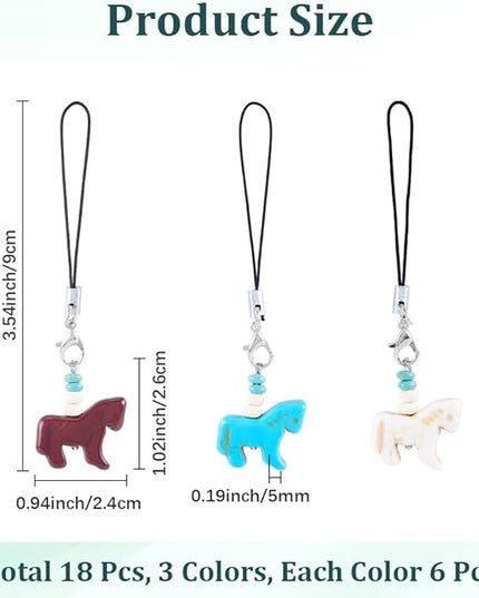 CRASPIRE 18pcs Horse Synthetic Turquoise Cell Phone Charm Pony Ornament Mobile Straps Keychain Car Key Hanging Wallet Pendants Decor Accessories Gift Women Decoration