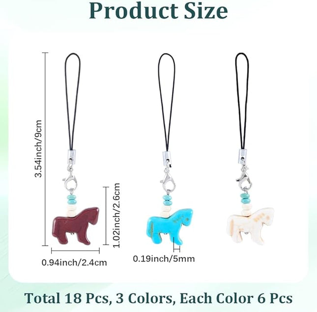 CRASPIRE 18pcs Horse Synthetic Turquoise Cell Phone Charm Pony Ornament Mobile Straps Keychain Car Key Hanging Wallet Pendants Decor Accessories Gift Women Decoration
