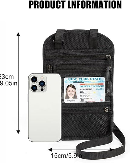 2-Pack RFID Blocking Passport Holder for Travel – Hidden Neck Wallet with Phone Pocket, Lightweight Under-Clothing Pouch Fits 7-inch phone & 2 Passports, Anti-Theft Organizer (Black & Light Gray)