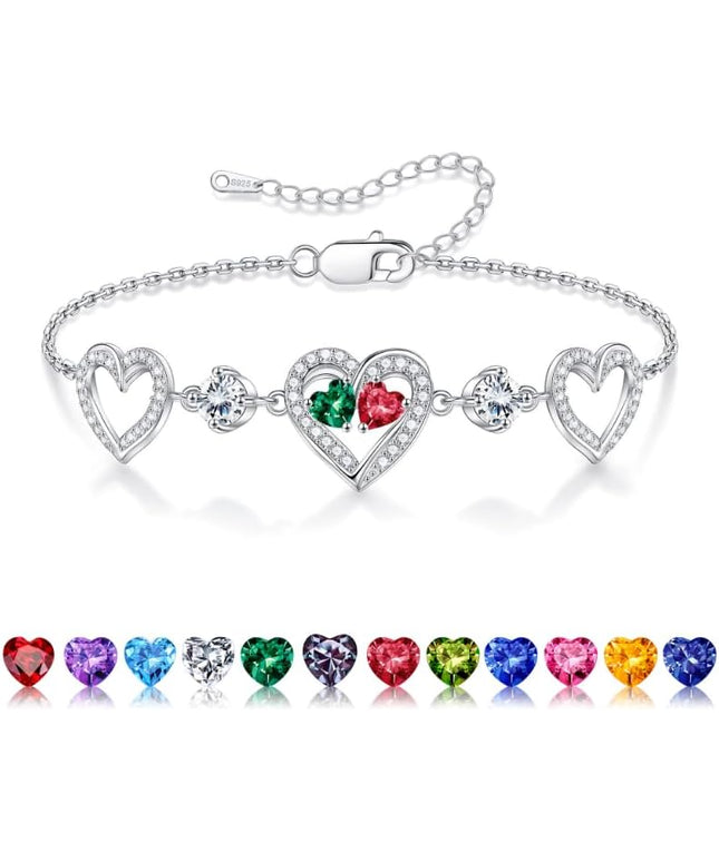 Iefil Valentines Day Gifts for Her - 925 Sterling Silver Heart Birthstone Bracelet Birthday Anniversary Jewelry Gifts for Her Wife