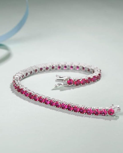 FANCIME Birthstone Bracelet Sterling Silver Gemstone Tennis Bracelets Fine Jewelry Wedding Bridal Prom Birthday Gift for Women Her, Length 7.2 Inch Width 4mm