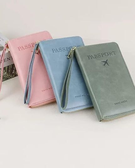 Multi-Functional RFID Passport Wallet,Travel Wallet for Men & Women,With zipper, anti-theft passport holder，Slim Leather Cover for Credit Cards, Tickets, Cash (Pink)