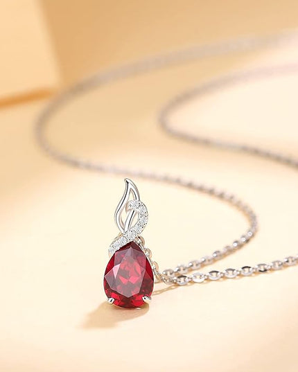 FANCIME 14K Solid White Gold Teardrop Pendant with Diamond Birthstone Necklace