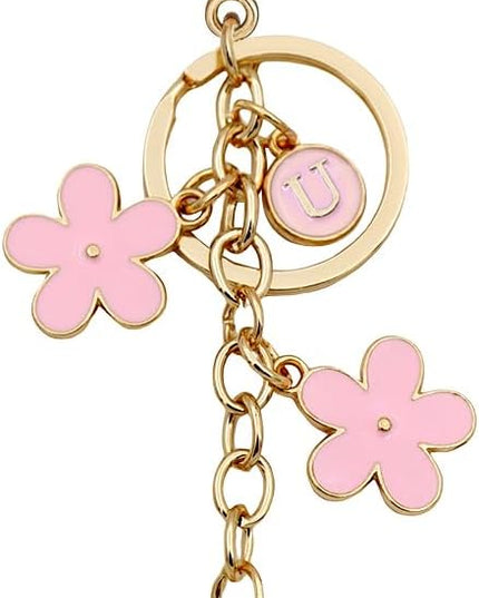 Cute Initial Letter Keyring for Women Girls Nice Flower Keychains for Handbag Backpack