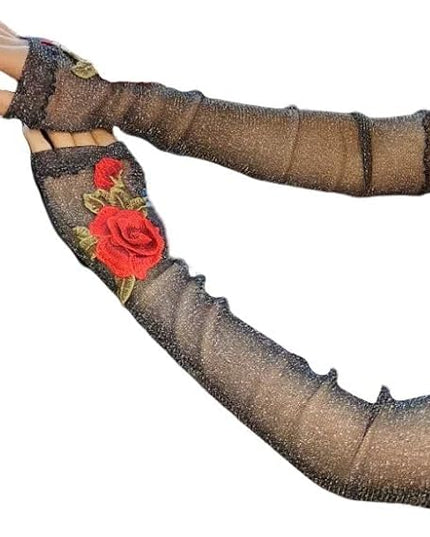 Specell Embroidered Flowers Lace Fingerless Gloves - for Bridal Wedding Cocktail Tea Party Evening Prom Costumes Cosplay