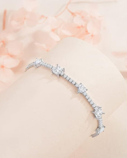 Valentines Day Gifts Sterling Silver Birthstone Tennis Bracelets for Women 2.5 * 5mm Tennis Bolo Bracelet Fashion Jewelry Birthday Gifts for Women Mom Wife Her | Adjustable Size 9"