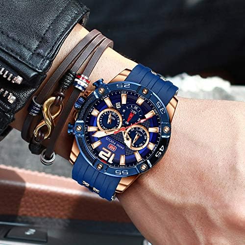MF MINI FOCUS Men Watches Unique Casual Wrist Watches (Chronograph/Waterproof/Luminous/Calendar/24 Hours) Silicon Band Fashion Watches for Men