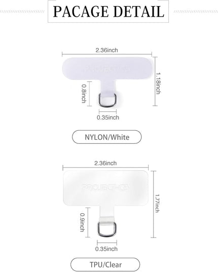 project-cb Phone Tether Tab 2 Pack,Universal Phone Lanyard Patch Without Adhesive,Phone Strap Replacement Part for Cell Phone (White&Clear)
