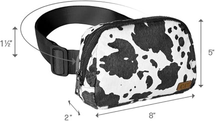 C.C Belt Bag for Women – Quilted Fanny Pack Crossbody Waist Bag with Adjustable Strap, Fashion Gift Idea (Cow Pattern-Black)