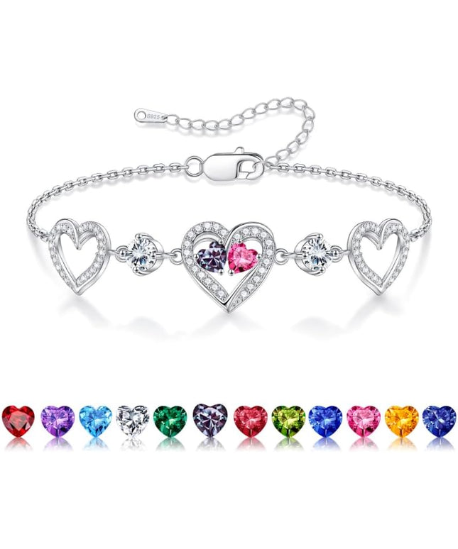 Iefil Valentines Day Gifts for Her - 925 Sterling Silver Heart Birthstone Bracelet Birthday Anniversary Jewelry Gifts for Her Wife