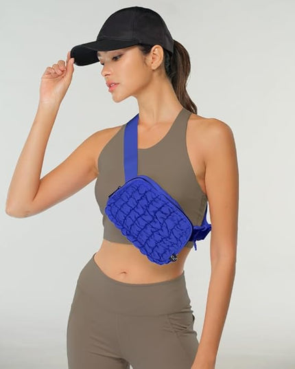 C.C Quilted Puffer Fanny Pack For Women Unisex - Daily Waist Crossbody Belt bag With Adjustable Strap (Cobalt Blue)