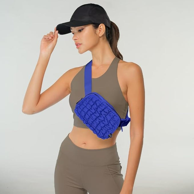 C.C Quilted Puffer Fanny Pack For Women Unisex - Daily Waist Crossbody Belt bag With Adjustable Strap (Cobalt Blue)