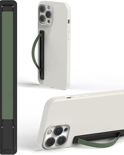 SleekStrip SleekGrip-Essential Ultra Thin Phone Grip Stand,Slim Metal Finger Loop Ring Hand Holder Strap Cell Phone Grips for iPhone 16 Pro Max,17 Air,Android,Case Back - Black x Olive Green