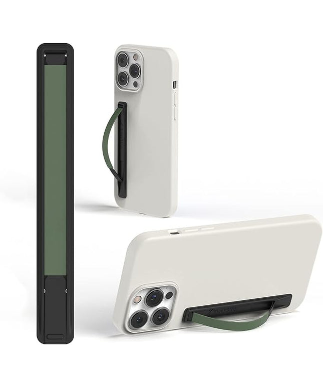 SleekStrip SleekGrip-Essential Ultra Thin Phone Grip Stand,Slim Metal Finger Loop Ring Hand Holder Strap Cell Phone Grips for iPhone 16 Pro Max,17 Air,Android,Case Back - Black x Olive Green