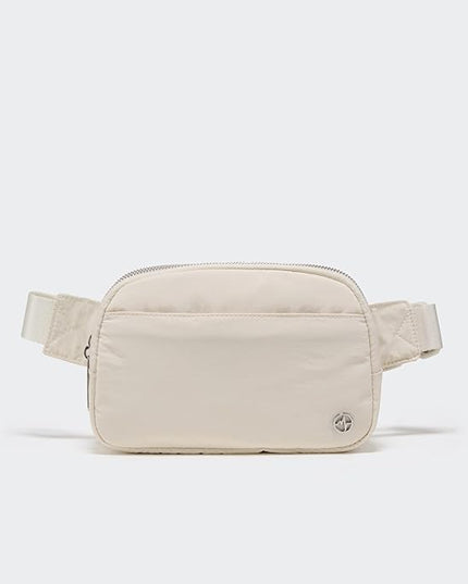 Pander Everywhere Belt Bag for Women, 5 Zipper Pockets Nylon Crossbody Fanny Pack Purse (White Opal)