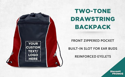 DISCOUNT PROMOS Two-Tone Drawstring Backpack Non-Woven Set of 1 - Customizable Text, Logo, Picture - Durable Sports Backpacks - Ideal for Sports, Travel, Gym & More - Red