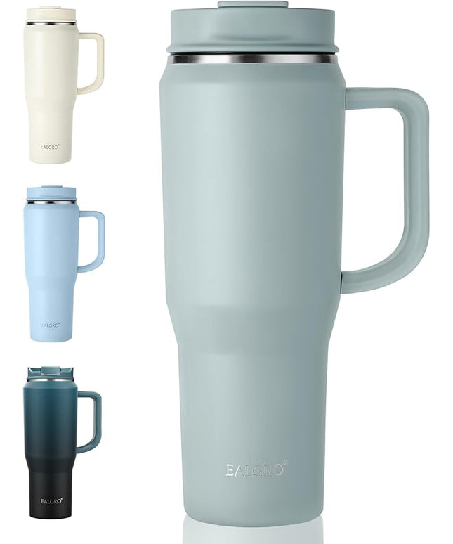 40 oz Tumbler with Handle, Insulated Tumblers with Lid and Straw, Large Metal Sports Water Bottle Jug, Thermal Stainless Steel Travel Coffee Mug Cup, Sage Green