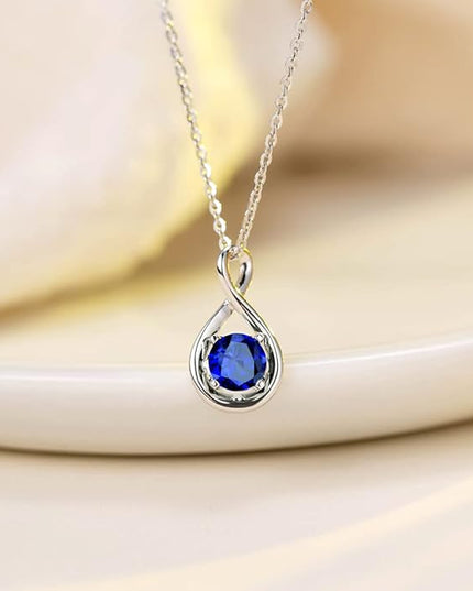 FANCIME 14K Solid Gold Birthstone Pendant with Sterling Silver Chain Infinity Gemstone Necklace Fine Jewelry Anniversary Birthday Christmas Gifts for Women Wife Her