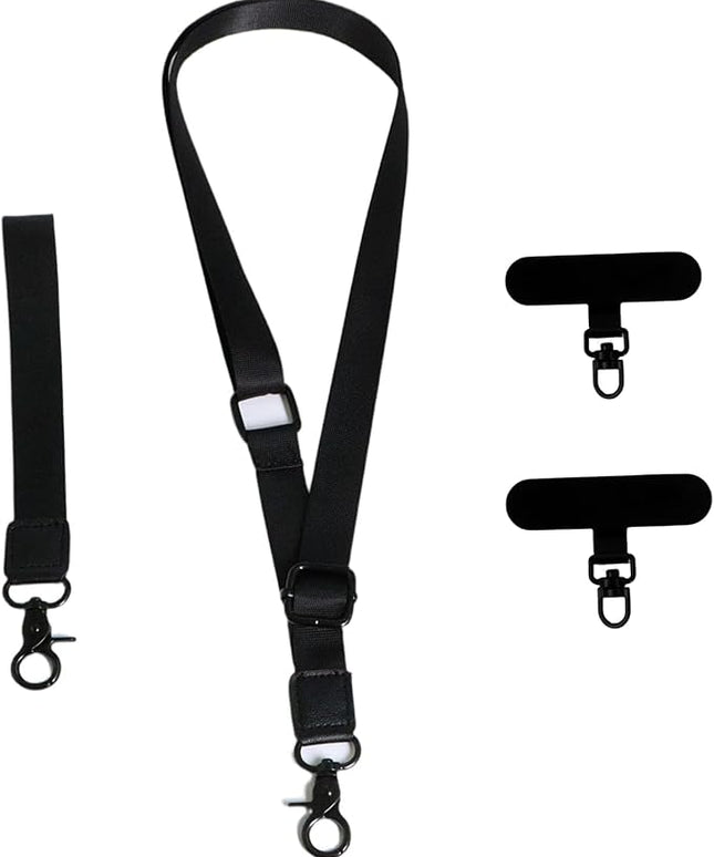 Adjustable Lanyard for Phone, Camera, Name Tags, ID card, Keychain and Wristlet Straps with 2 phone pads(Black)