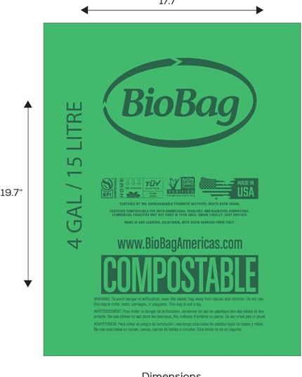 4 Gallon Compostable Trash Bags by BioBag, 75 Count, BPI Certified, Meets ASTM D6400 Standards, Made in USA, Small Kitchen & Bathroom Liners