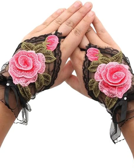 Specell Embroidered Flowers Lace Fingerless Gloves - for Bridal Wedding Cocktail Tea Party Evening Prom Costumes Cosplay