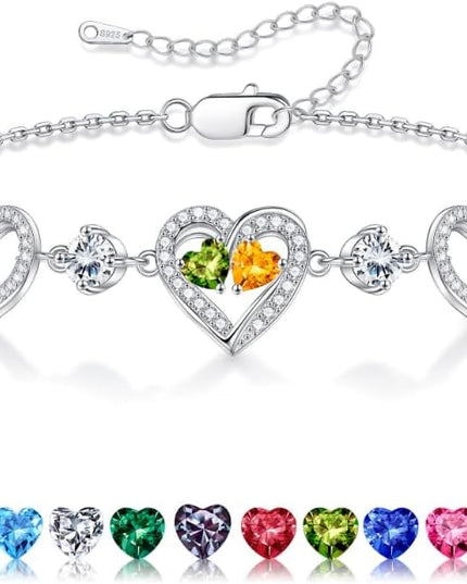Iefil Valentines Day Gifts for Her - 925 Sterling Silver Heart Birthstone Bracelet Birthday Anniversary Jewelry Gifts for Her Wife