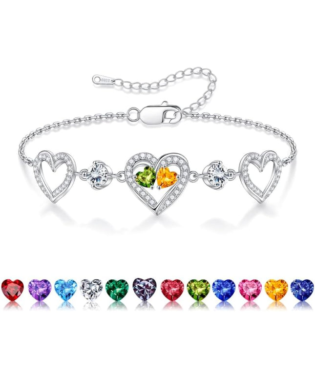 Iefil Valentines Day Gifts for Her - 925 Sterling Silver Heart Birthstone Bracelet Birthday Anniversary Jewelry Gifts for Her Wife