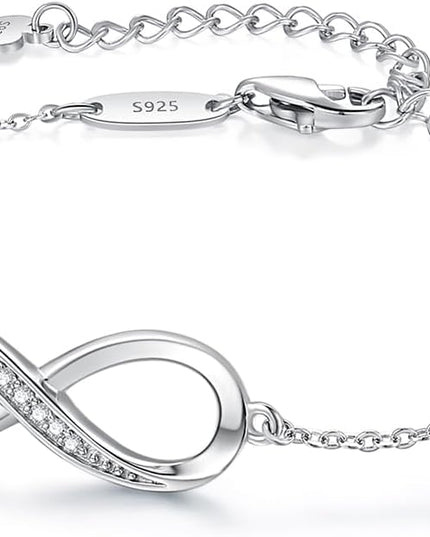 CDE Valentine's Day Gift Infinity Heart Birthstone Charm Link Bracelet for Women 925 Sterling Silver Adjustable Mother's Day Christmas Day Gift Anniversary Birthday Jewelry for Wife Girlfriend Her
