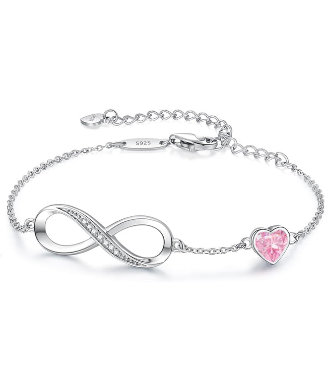 CDE Valentine's Day Gift Infinity Heart Birthstone Charm Link Bracelet for Women 925 Sterling Silver Adjustable Mother's Day Christmas Day Gift Anniversary Birthday Jewelry for Wife Girlfriend Her