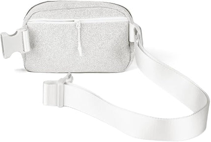 C.C Glitter Tiny Mesh Fanny Pack For Women Unisex - Shimmering Daily Waist Crossbody Belt bag With Adjustable Strap (Silver)