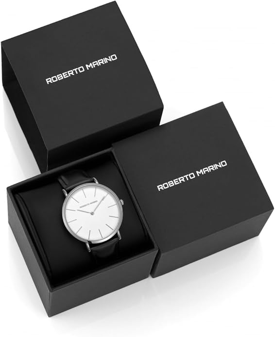 Roberto Marino RM1423 Men’s Luxury Watch – Japanese Quartz, Leather Strap, White Dial, 3 ATM Water Resistant