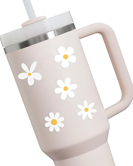 Little Daisy Stickers, Set of 70 Cute Aesthetic Decals for Laptop, Water Bottle, and Phone, Small White Floral, 1 Inch (White)