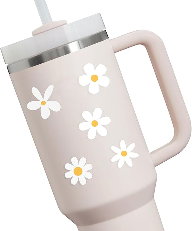 Little Daisy Stickers, Set of 70 Cute Aesthetic Decals for Laptop, Water Bottle, and Phone, Small White Floral, 1 Inch (White)