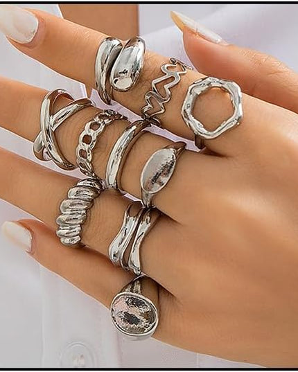 Chunky Rings for Women Adjustable Thick Rings Set Trendy Statement Stackable Ring for Women Chunky Jewlery Irregular Dome Flower Finger Knkuckle Thumb Ring